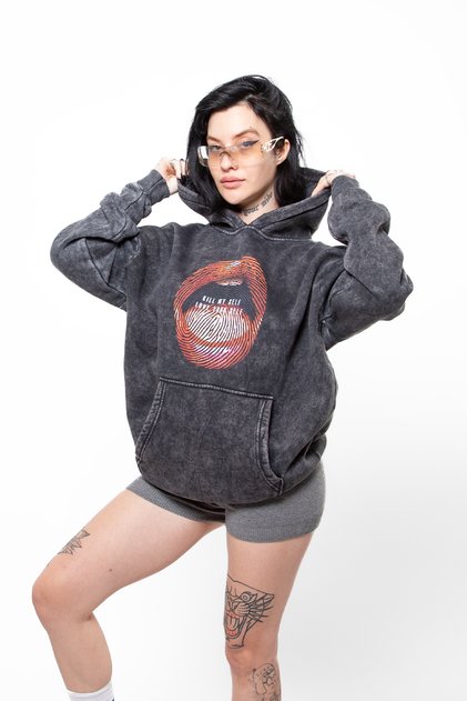 Love Your Self Printed Oversize Unisex Washable Black Hoodie