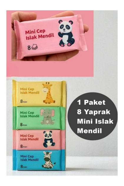Mini Islak Mendil Taşınabilir Çanta Boy Cep Piknik Tipi Islak Mendil 1 Paket 8 Yaprak