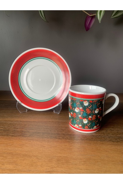 Handmade New Year - Santa Claus Model 4-Piece 2-Person Porcelain Turkish Coffee Cup Set