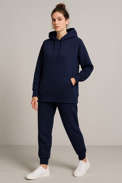 Women's Navy Blue Oversize Hooded Tracksuit Set