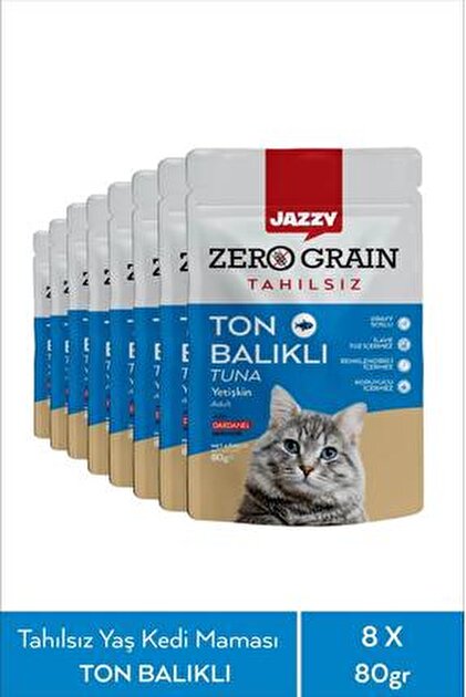 JAZZY Jazyy Zero Grain Kedi Maması Tavuklu Poşet 80 gr x 8 Adet