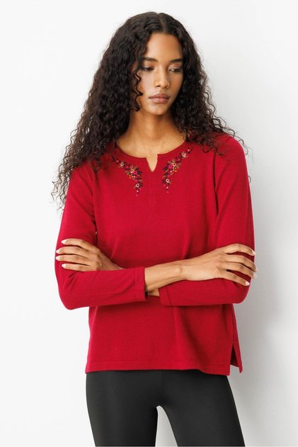 Women's Crew Neck Embroidered Edge Wool Blouse V.Çürüğü