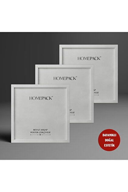 ひろページ HOMEPACK 50X50 CM Beyaz Ahşap Çerçeveli Poster Çerçevesi, 3 Parça