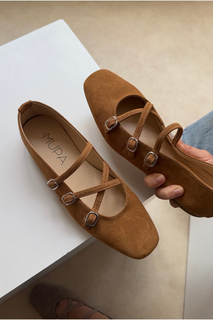 Women's Ballet Flats Camel Suede