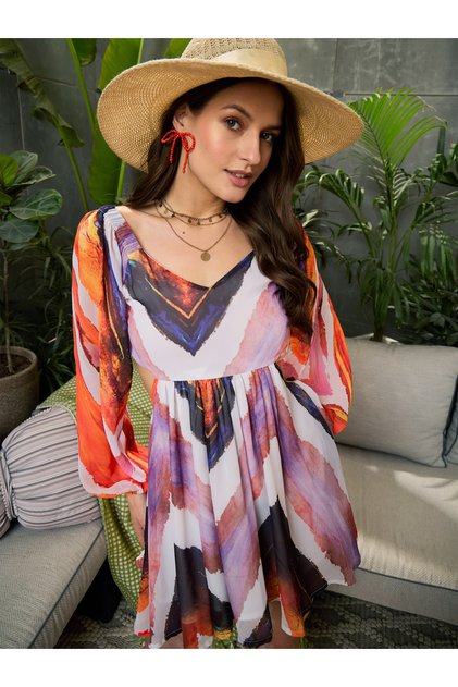 Multi Chevron Back Cut-Out Mini Dress
