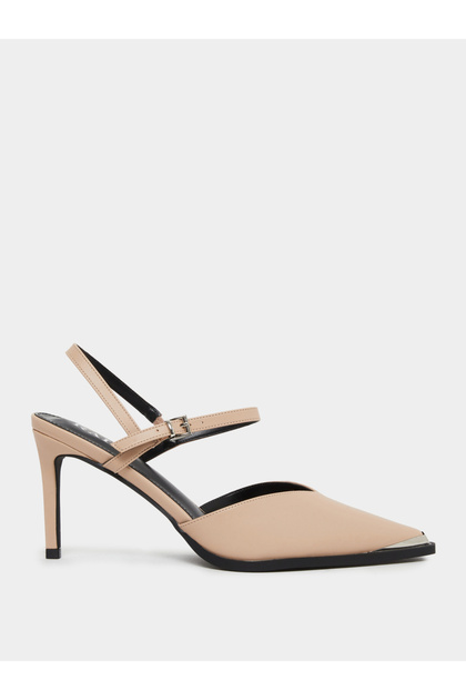 Maliya Nude Pointed Toe Shoes with Metal Trim
