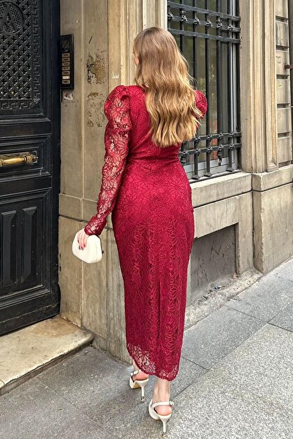 burgundy and cream lace dress Francoise Lace Midi Dress