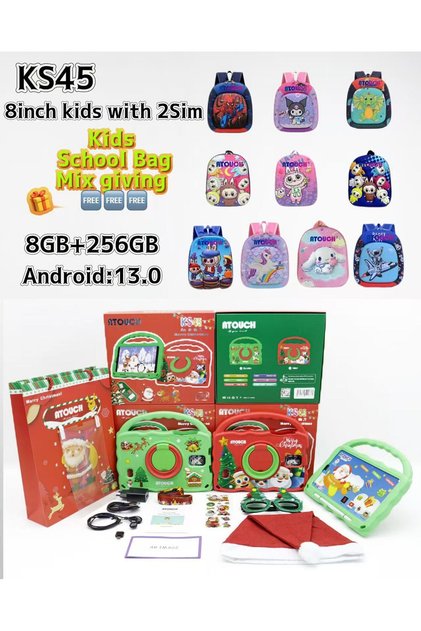 KS45 Kids Bundle | 8-Inch Tablet Android 13.0 8GB 256GB | Dual SIM | Free Cartoon School Bag
