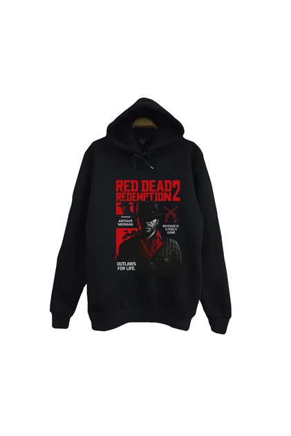 Red Dead Redemption 2 - Game Printed Unisex 100% Cotton Hooded Black Sweatshirt