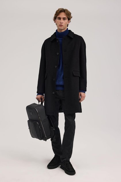 Black Comfort Fit Baby Collar Wool Coat