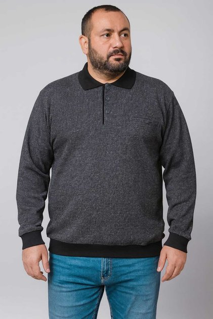 Plus Size Collared Pocketed Sand-Patterned Thessaloniki Baba Sweater [Cotton Top Quality Grammage Thick Product]