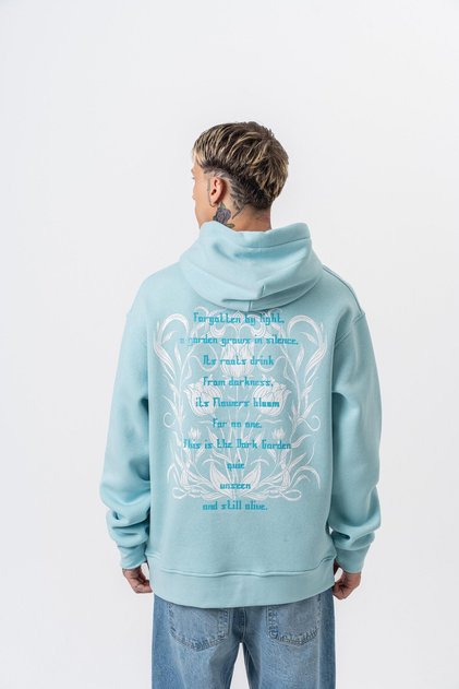 Men's Garden Printed Hooded Oversize Hoodie Baby Blue