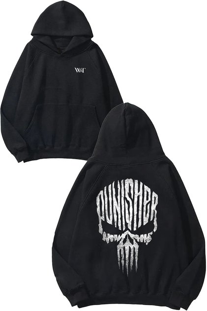 Punisher 5 Tasarım Sırt Baskılı Siyah Kapüşonlu Sweatshirt