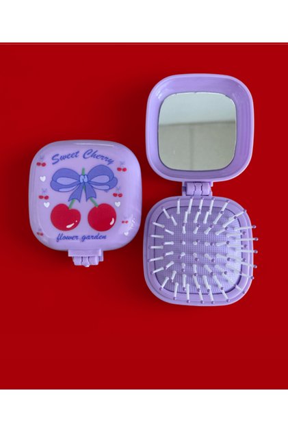 Cherry Cherry Purple Mirrored Comb Folding Hair Brush