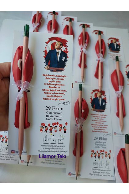 10 Pieces October 29Th Republic Day Turkish Flag Balloon and Pen with Seeds