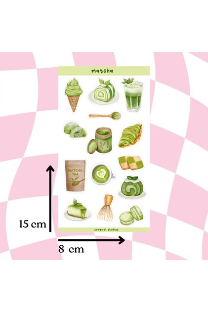 Matcha Green Tea Themed Sticker, Decal, Bullet Journal, Scrapbook, Label, 8X15 cm Size