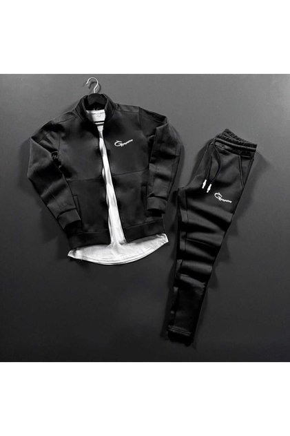 Groove Men's Black Scuba Gray Bottom Top Tracksuit Set