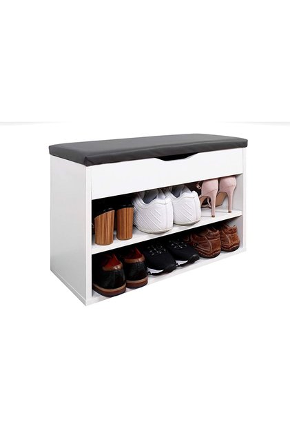 Entryway Shoe Storage Bench with Cushion | Hallway Organizer & Hidden Lift-Top Storage White