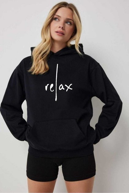 Hanorac oversize unisex cu glugă, cu design imprimat RELAX