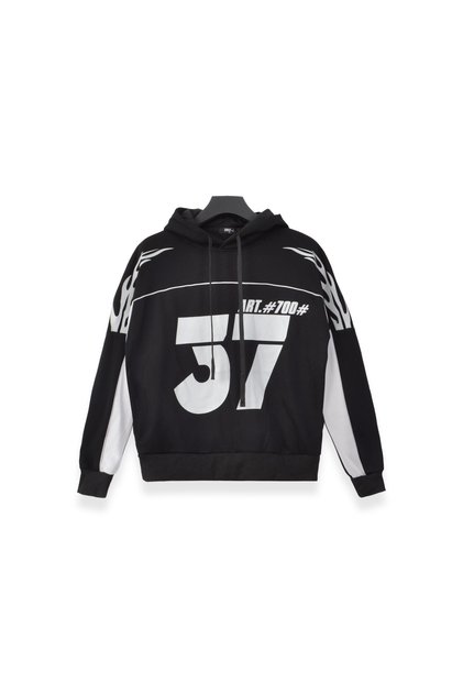Hanorac Streetwear pentru Bărbați cu Puf Interior, Imprimeu Flăcări, Număr 53, Oversize
