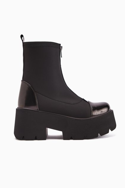 Narisa Black Patent Leather Front Zipper Women's Stretch Boots