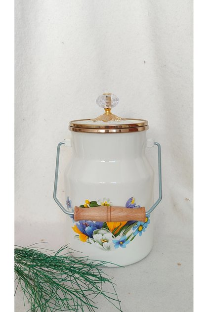 Göl Çiçeği Emaye Otantik Bakraç Kristal Tepe 2 litre 12 cm çap süt yoğurt bakliyat çay şeker bakracı