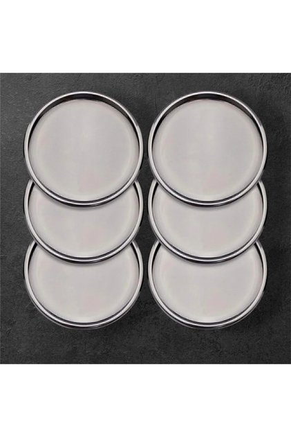 6-Piece Stainless Steel Round Tea and Coffee Serving Tray - 21.5cm