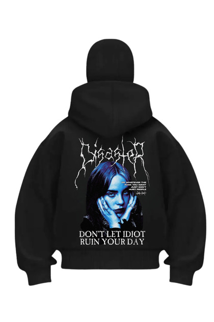 Touz Stray Kids Baskılı Oversize Fermuarlı Siyah Unisex Kapüşonlu