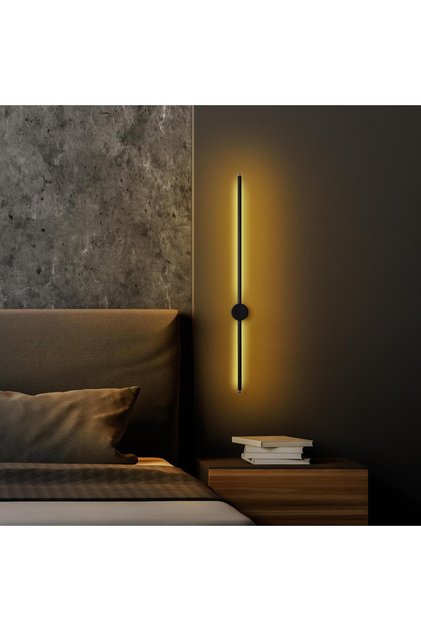 Modern Led Long Bar Sconce with Tufts in Black, Single Led Wall Sconce Lighting 3000K Yellow Light