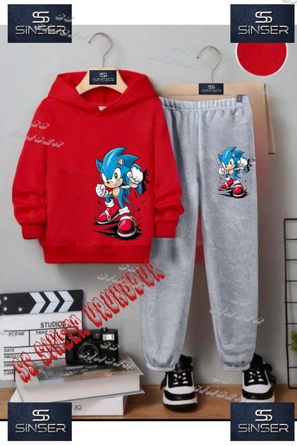 Children's Unisex Hooded Tracksuit Set with the Print of "Sonic Fist Breaks Things".