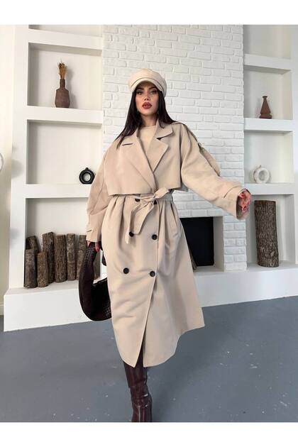 Long Draped Belted Oversize Trench Coat