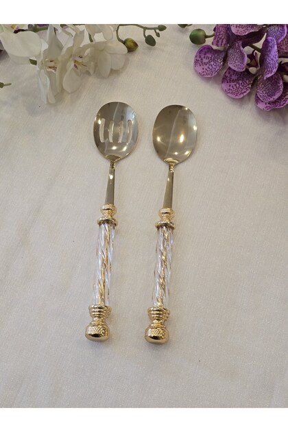 2 Piece Crystal Salad Serving Set All Gold