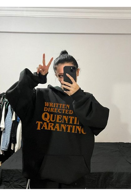 Black Three Threaded Unisex Oversize Tarantino Dtf Printed Sweatshirt