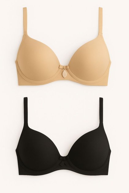 Padded Underwire Bowknot Nude Bra Set of 2, Black, Nude – Stylish and Comfortable