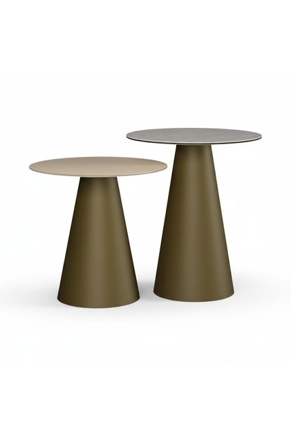 Cone Metal Konik Modern Tasarım İkili Seramik Gold Yuvarlak Yan Sehpa