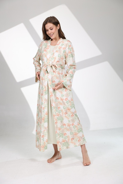 Women's Mint Green Patterned 100% Cotton Maternity Nightgown Nightgown Set of 2