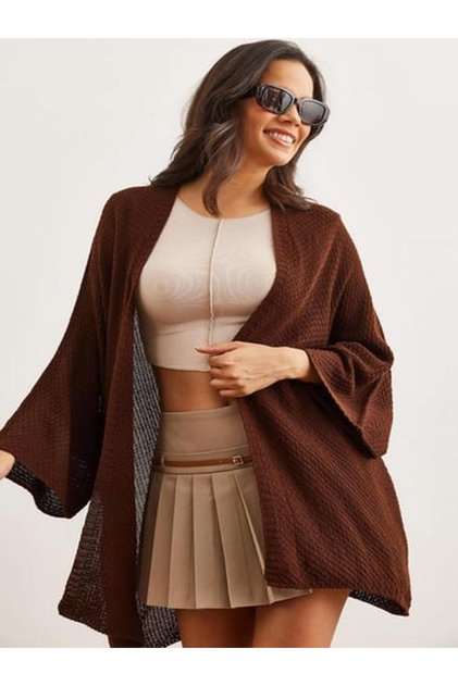 Women's Brown Rice Patterned Cardigan Bat Sleeves