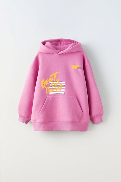 Children's Oversize Sweatshirt Hoodie Great Day Coming Printed Pink – Hooded, 3 Thread Fleece