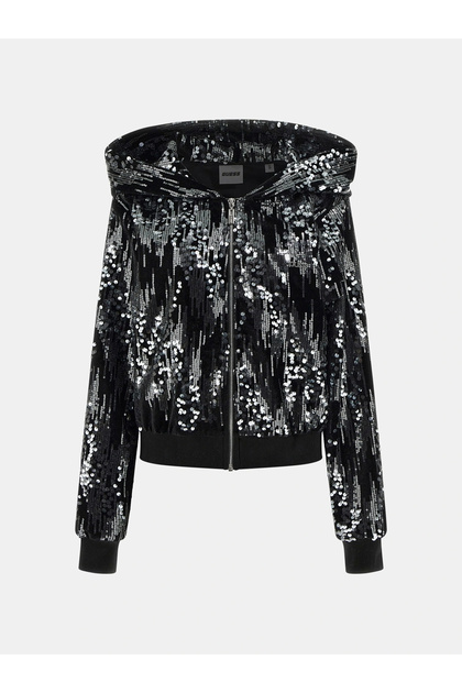 Sequins Women's Black Active Sweatshirt V5Bq02K1922-Jblk
