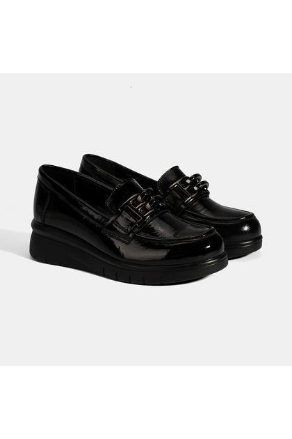 Women's Black Desacomfort Leather Shoes with Buckle Detail