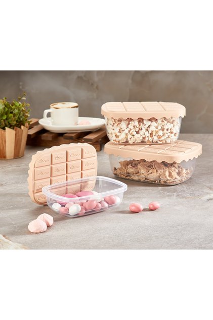 Set de 3 cutii de depozitare SC-4275 CHOCO (500 ml, 1100 ml, 1700 ml), Somon
