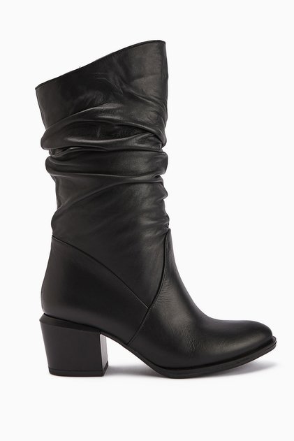 Narges Genuine Leather Black Heeled Women's Boots