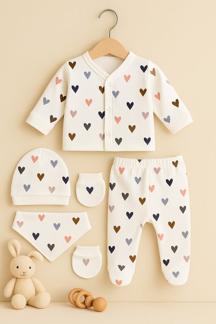 100% Organic Cotton 5-Piece Newborn Baby Set – Top, Bottom, Hat, Gloves, Bib