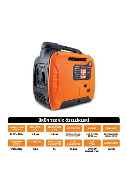 Taşınabilir Profesyonel Sessiz Jeneratör 1.8KW 220V-50Hz 5L Yakıt Haznesi
