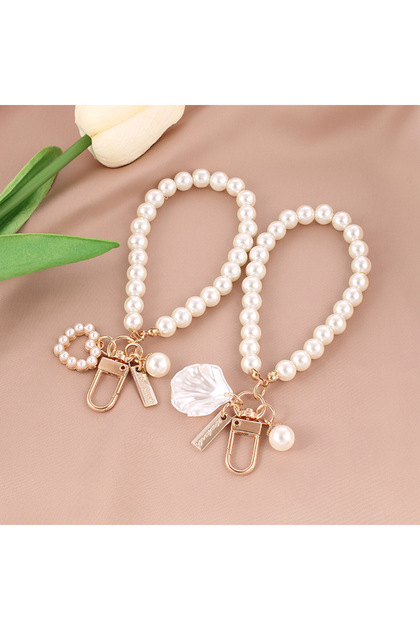 Style D ZAKOL Korean Fashion Round Imitation Pearl Key Chain Phone Bag Backpack Charm Accessory Cute