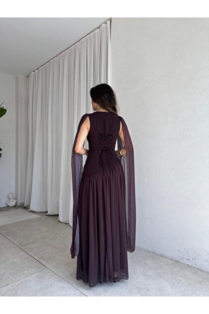 Mooi Butik WONKA Maxi Elbise 8486 - Acı Kahve - Fiyatı, Yorumları