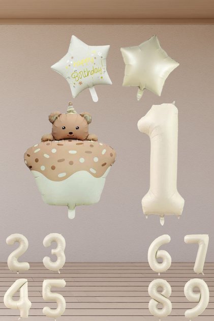 0 Year Old Retro Foil Caramel Cake Cream Star Foil Balloon Cream Number Birthday Decoration