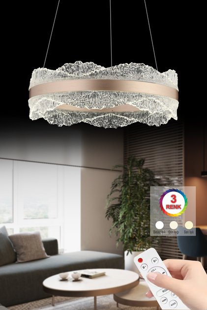 Titanic 40'lık Rose Gold Kumandalı 3 Renk Lüx Led Modern Ledli Avize