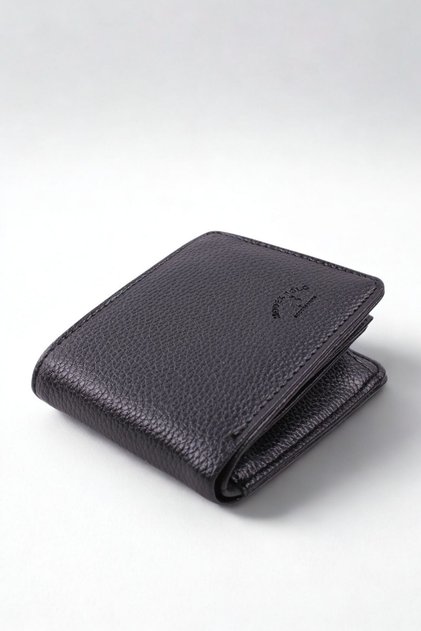 Black Color Soft Leather Men's Wallet with Coin Compartment 11 X 9 cm