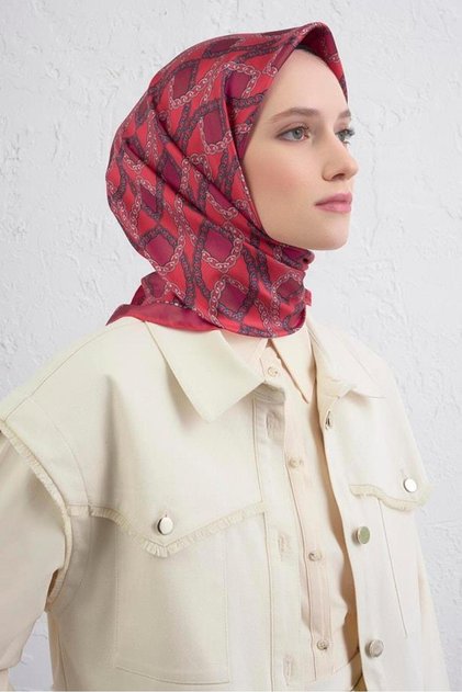 Tivil Saf İpek Eşarp 9410 - 86 Pembe Karışık Desen